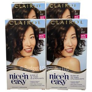 Clairol Nice'n Easy Permanent Hair Dye 3 Brown Black Hair Color, Pack of 4